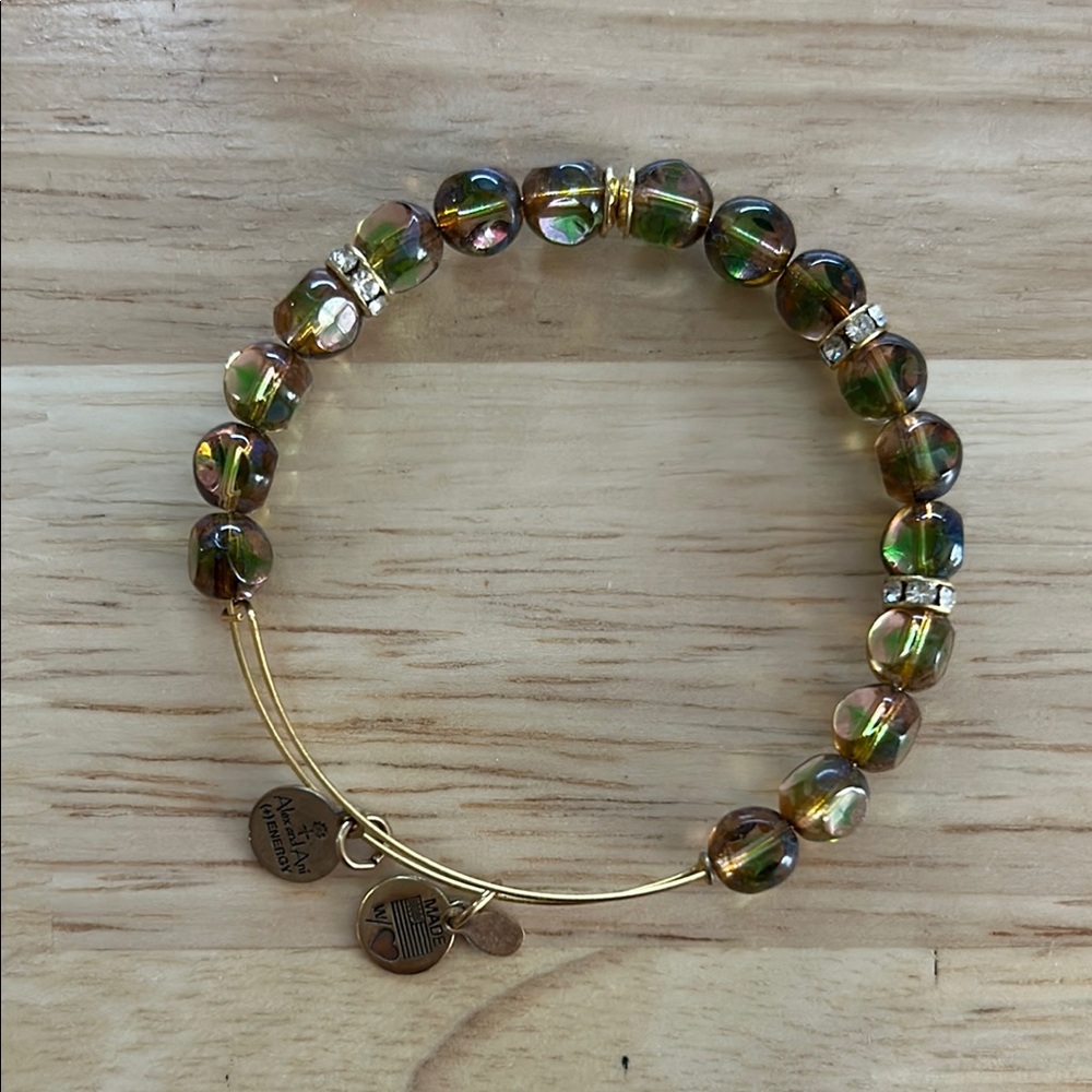 Alex and Ani Elegant Gold and Green Beaded Bracelet